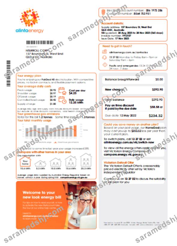 Alinta energy electricity utility business bill,  page 1, SCR